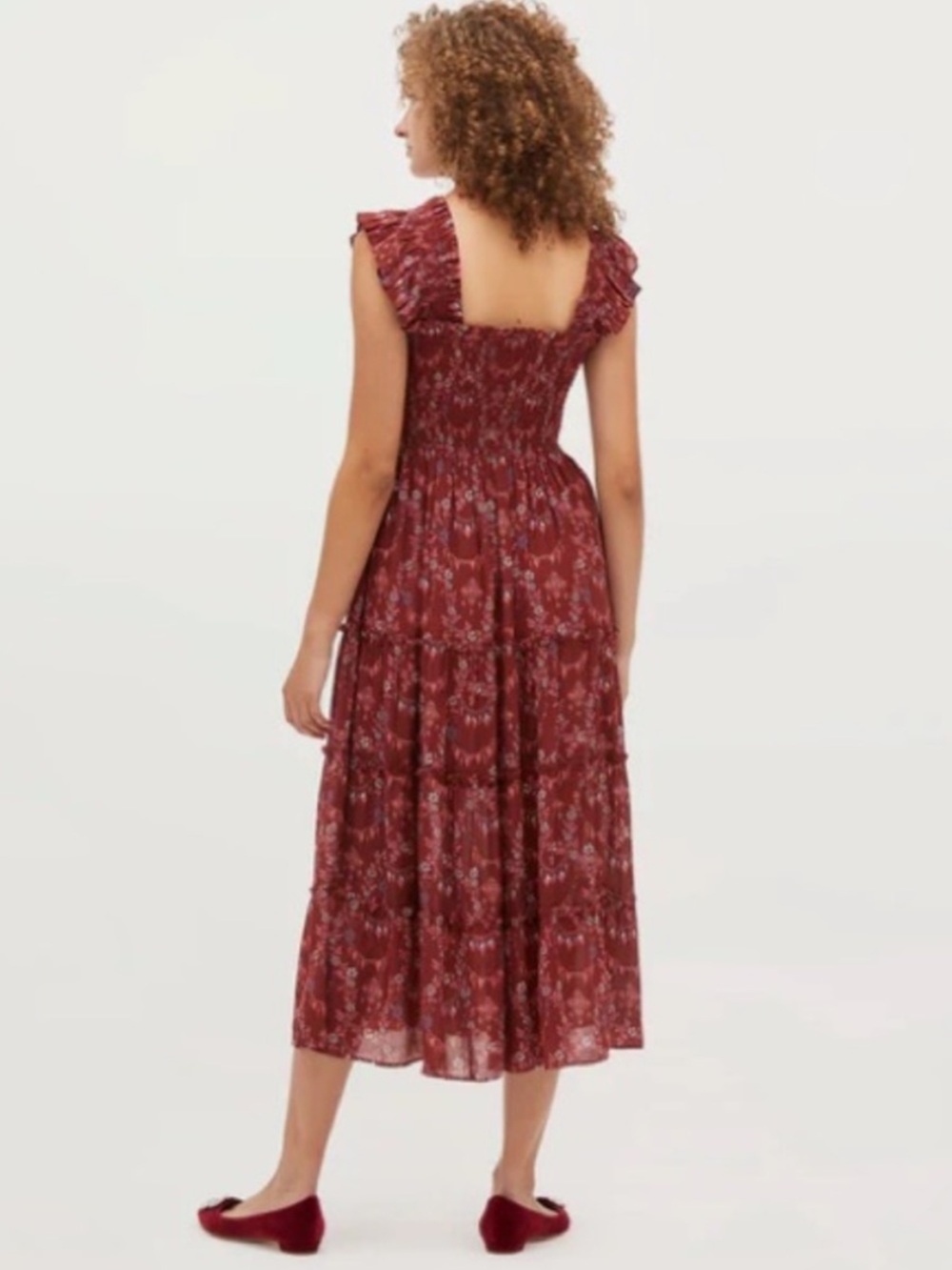 NWT Hill House Ellie Nap Dress in Charm Scallop Burgundy Floral Size XS - Picture 2 of 11